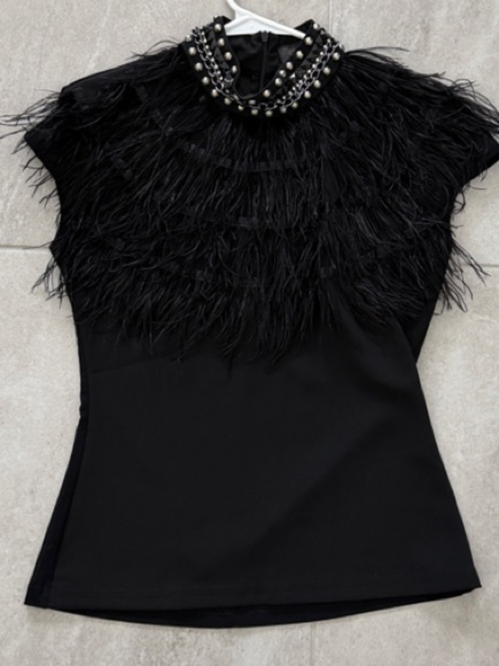 Gracia Black Feather & Beaded Neck Tank Top